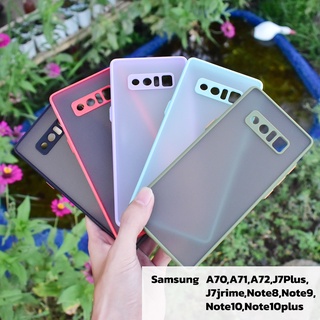 เคสขอบสีหลังขุน Samsung A70,A71,A72,J7Plus,J7jrime,Note8,Note9,Note10,Note10plus (คลุมเลนส์กล้อง)