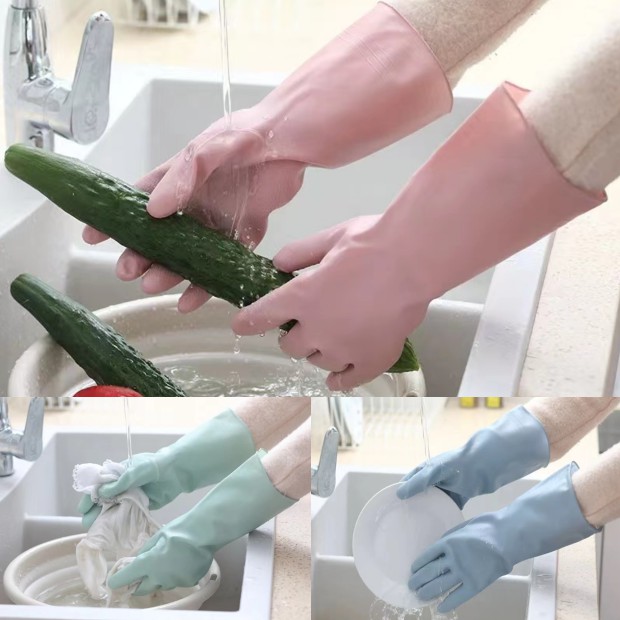 💦ถุงมือล้างจานทำความสะอาด 💦ถุงมือยืดหยุ่นกันน้ำ 1 คู่ Gloves รุ่น XSJ-500