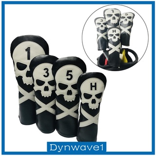 [DYNWAVE1] 4x Skull Golf Club Head Cover Headcover for Driver Fairway Wood Hybrid Clubs