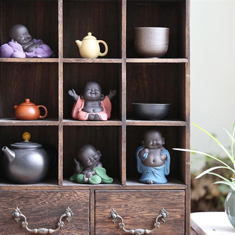 ▥┅Small Buddha Statues Maitreya Buddha Tea Pet Teahouse Ornaments Maitreya Buddha Statue Tea Sculpture Hand Carved Craft