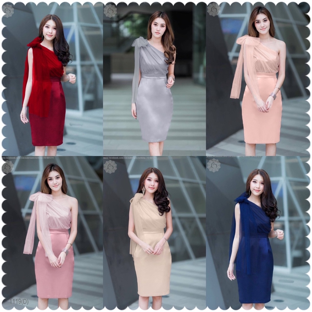 BS1119 Dress เดรสสั้นไหล่เฉียง 1 ข้าง งานเนื้อผ้าซาร่า เนื้อผ้ามันเงาสวยดูหรูหรา เดรสทรงเข้ารูป ตีเกล็ดหน้าหลังทรงสวยจ