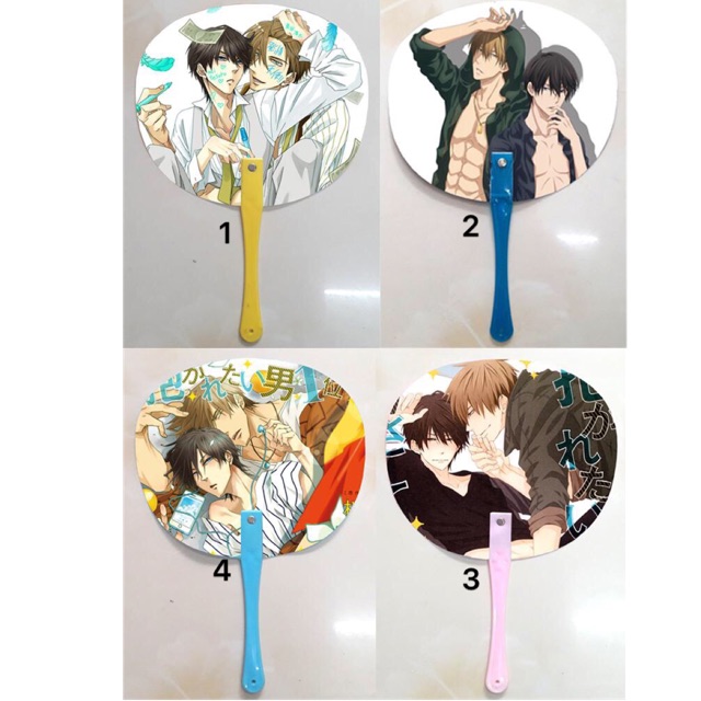 พัดลมคู่รัก Dakaretai otoko ichii ni odosarete imasu พิมพ์ 2 ด้าน พร้อมภาพถ่ายและเคลือบในสีสุ่ม