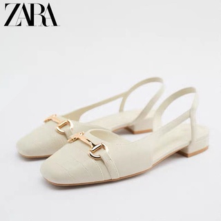 Zara รองเท้าแตะ ส้นแบน หัวเหลี่ยม เข้ากับทุกการแต่งกาย สไตล์ฝรั่งเศส แฟชั่นฤดูร้อน สําหรับผู้หญิง 2022