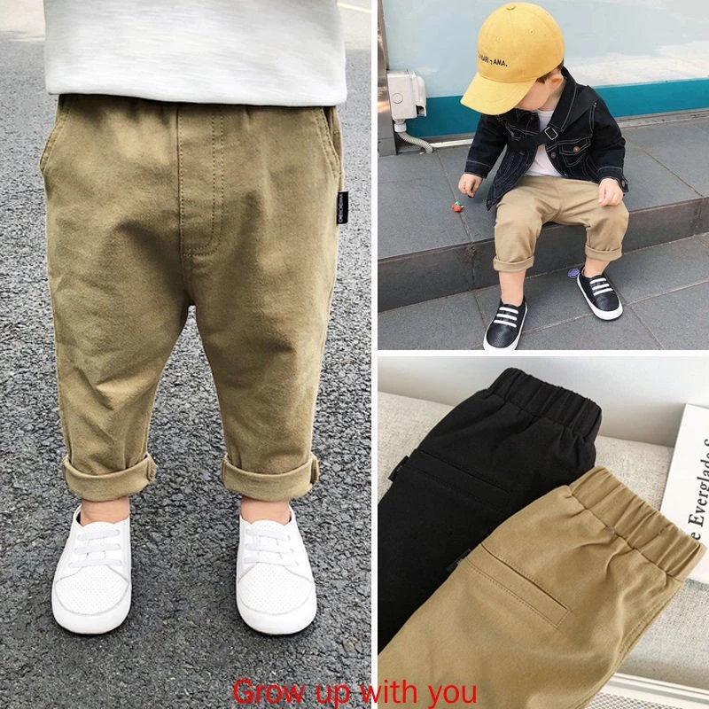 【90-130】กางเกงลําลอง ผ้าฝ้าย สีพื้น แฟชั่นฤดูใบไม้ผลิ และฤดูใบไม้ร่วง สําหรับเด็กผู้ชาย