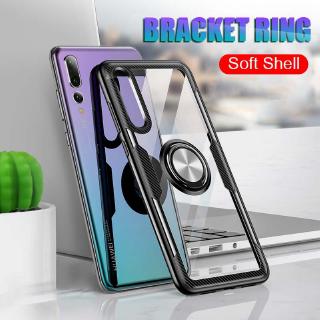 เคสโทรศัพท์มือถือ Huawei P30 P20 P40 P50 Pro P20 P30 Lite เคสซิลิโคนนิ่ม สีใส ขอบสีดำ พร้อมแหวนแม่เหล็ก ดีไซน์หรูหรา