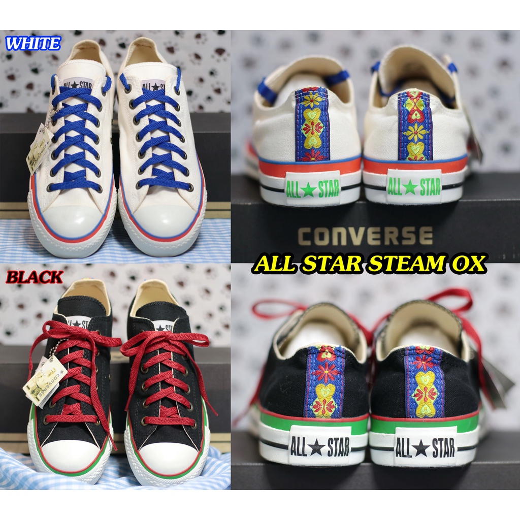 CONVERSE รุ่น ALL STAR STEAM OX WHITE/ BLACK รองเท้าผ้าใบ สีขาว/ สีดำ สินค้ามือ1 ลิขสิทธิ์ของแท้100% มีของ พร้อมส่ง