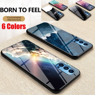 Glass Case OPPO Reno 6Z 5 Pro 5G 4 3 Pro reno4 reno3 4G Thailand Version Realme C11 C15 Back Cover Dazzle Colour Glossy Starry Tempered Glass Protection Phone Case