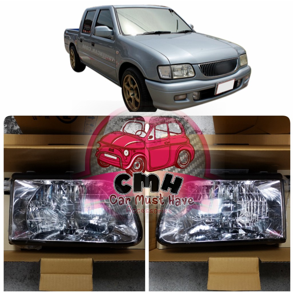 ไฟหน้าเพชร (พร้อมขั้วไฟ H4) ISUZU DRAGON EYE ปี 1999-2001