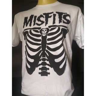 เสื้อวงนำเข้า Misfits Bones Skeleton The Clash Ramones Hardcore Punk Rock Horror Psychobilly Retro Style Vintage T-Shirt