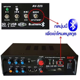 SKG เครื่องแอมป์ขยายเสียง 2000 W รุ่น AV-223 (สีดำ)