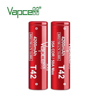 ถ่านชาร์จVapcell T42 INR21700 35A CDR/50A Max ของแท้2ก้อนแถมกระเป๋าใส่ถ่าน