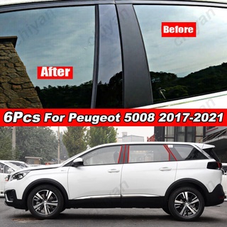 ฟิล์มคาร์บอนไฟเบอร์ สีดํามันวาว 6 ชิ้น สําหรับ Peugeot 5008 2017 2018 2019 2020 2021