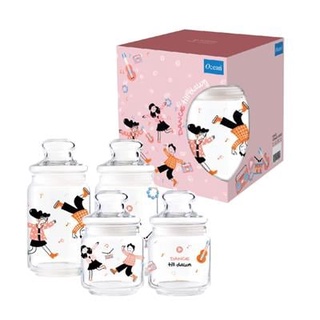 Homehapp  ขวดโหล OCEANGLASS รุ่น STORAGE JAR SET (ชุด 4 ชิ้น) ขนาด 500 / 750 มล. สีใส - ชมพู