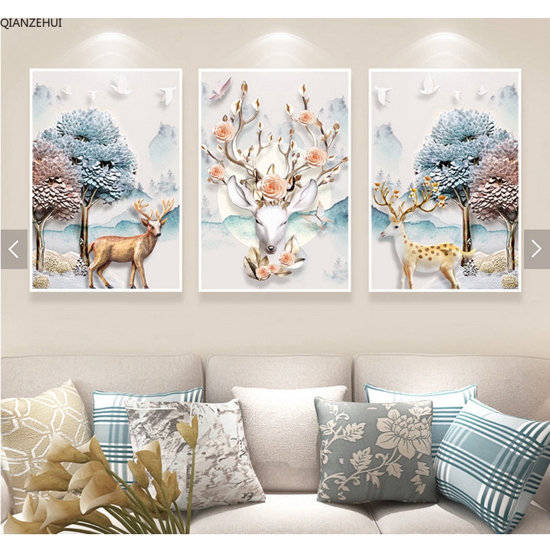 5D Square Diamond Elk triple Decorative Full Diamond Painting,bead Painting Square Diamond Painting