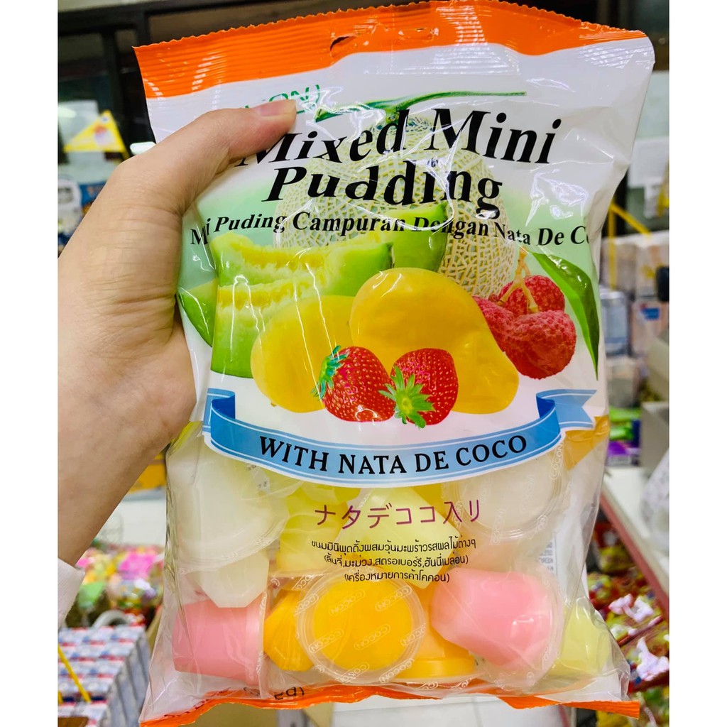 พร้อมส่ง พุดดิ้ง มินิผสมวุ้นมะพร้าว มีรส ลิ้นจี่ มะม่วง สตรอเบอร์รี่ ฮันนี่เมล่อน(15กรัม*25ถ้วย)