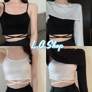 L.A Shop พร้อมส่ง เสื้อสายเดี่ยว ไหมพรมดีเทลสายผูกเอวใส่ปแล้วปังมาก "CC-33"