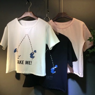 TJ เสื้อแฟชั่น คอกลม แขนสั้น ลาย TAKE ME สีขาว รหัสสินค้า JU9621 ขาว