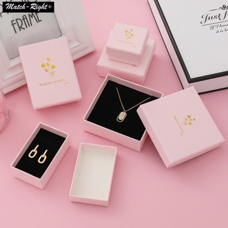 Pink Jewelry Box with Sponge Golden Flower Pattern Paper Gift Box Necklace Earring Storage Ring Case