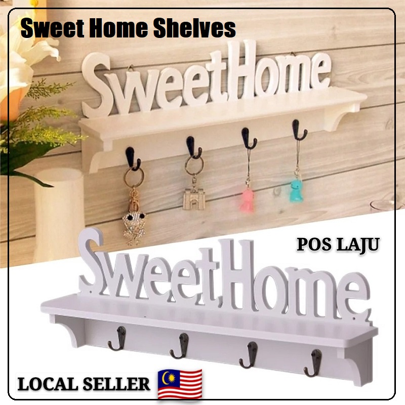 ท้องถิ่น Nordic Elegant Wooden Wall Pierced Shelf WPC Kitchen Hang Key Hook Simpanan