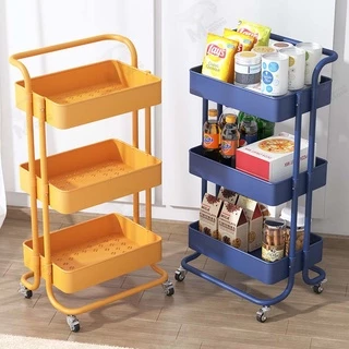 [รุ่นล้อเลื่อน] ชั้นวางของ3ชั้น พร้อมล้อเลื่อน+ที่จับ รถเข็นอาหาร Rolling Cart Shelf ชั้นวางโครงเหล็กกันสนิม พร้อมส่ง MK