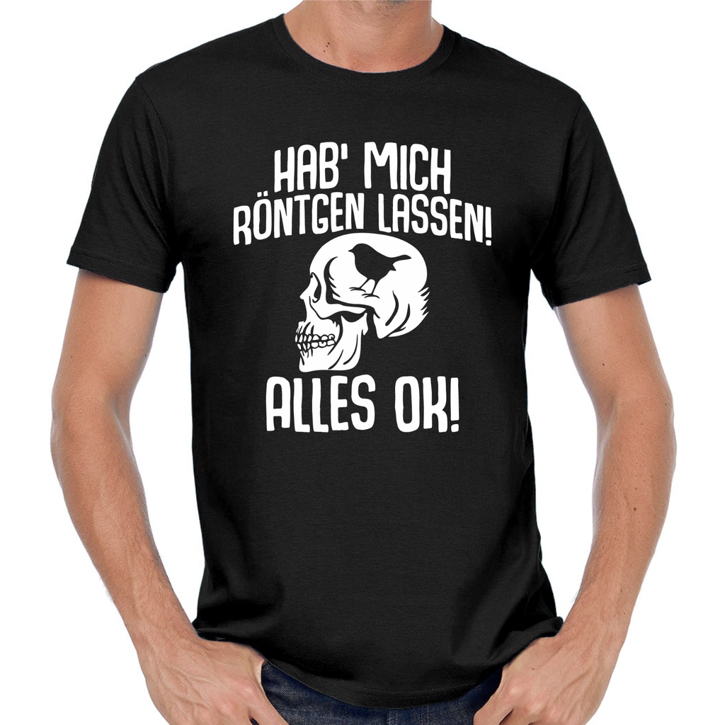 Mens Appreal Hab Me X-Ray Get Alles Ok Skull Patter Comedy Fun เสื้อยืดตลก