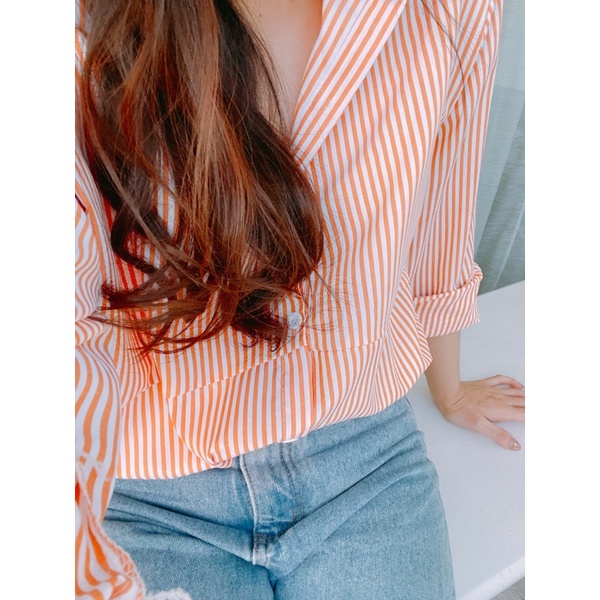 Texture Rib L/Slv Tee - Caramel Stripe