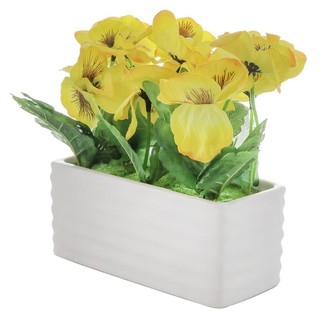 แพนซี่สีเหลืองในกระถางเหลี่ยม-ลอน ARTIFICIAL PANSY IN SQUARE-WAVE POT YELLOW