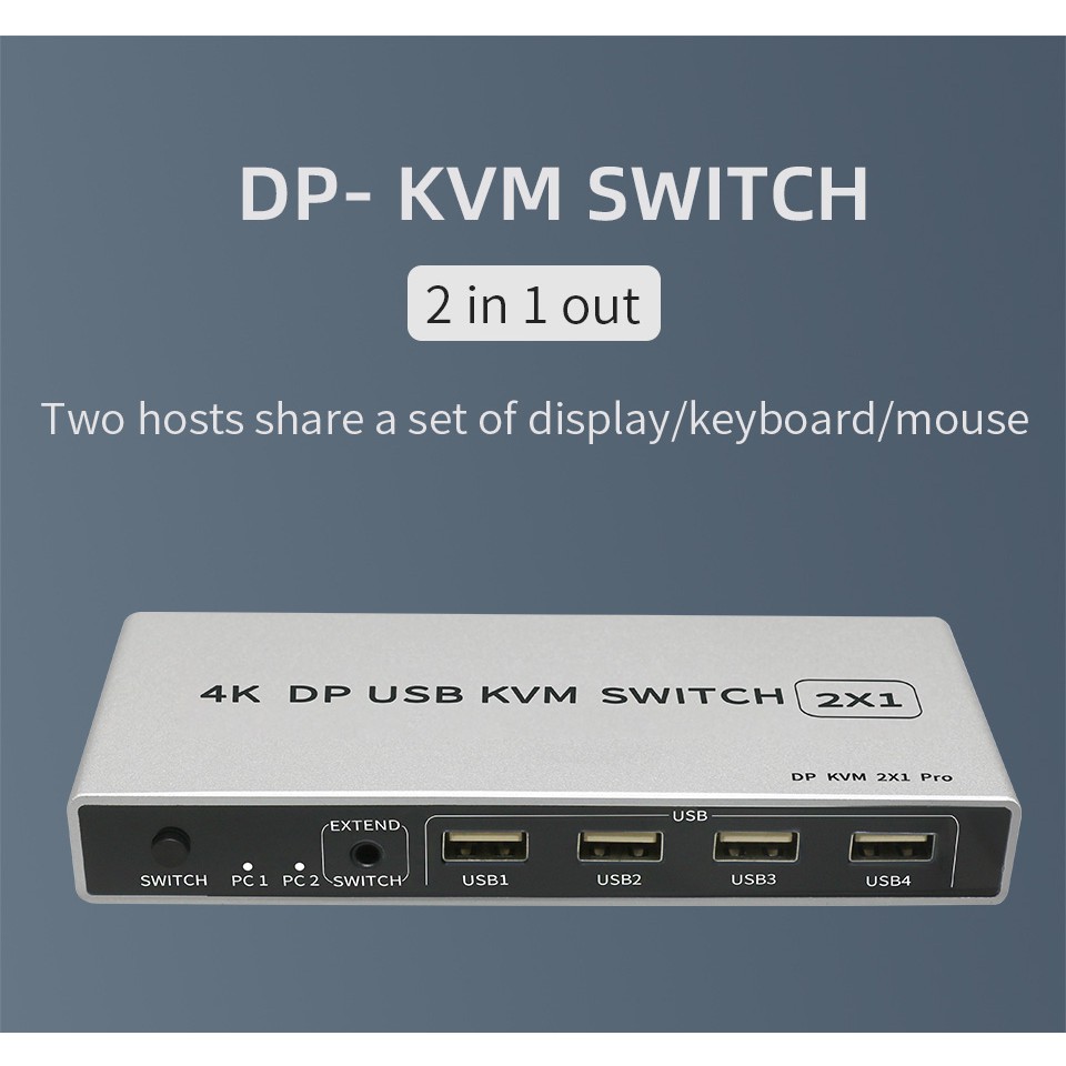 DP USB KVM Switch 2*1 4K 8K 60HZ DP KVM switch Displayport 2 in 1 out สําหรับ 2 โฮสต์เพื่อแบ่งปันเคร