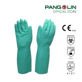 Pangolin(แพงโกลิน) ถุงมือยางไนไตร สีเขียว รุ่นGLVR0034/0035 ไซส์ S-L