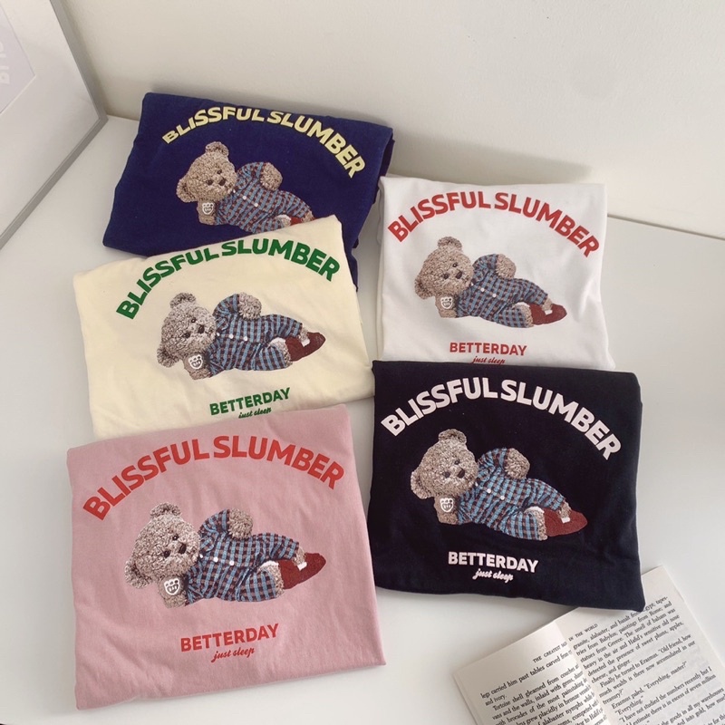 Sugarbeetshop | S67 หมี Blissful เสื้อโอเวอร์ไซต์ oversize เสื้อยืดผ้า cotton