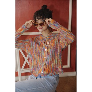 Autumn 2020 Colorful Sweater Cardigan Women Long Sleeve Button Up Rainbow