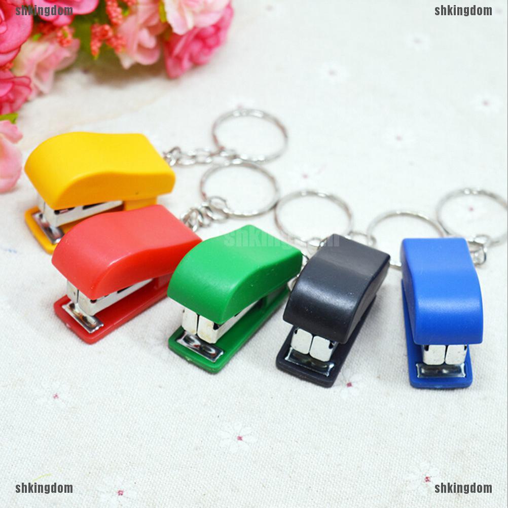 COD★Portable Keychain Office Student School Home Mini Cartoon Paper Document Stapler With Staples Set