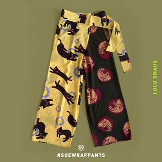 SUE - LuluSmaug Wrap Pants กางเกงฟรีไซส์ลายแมว