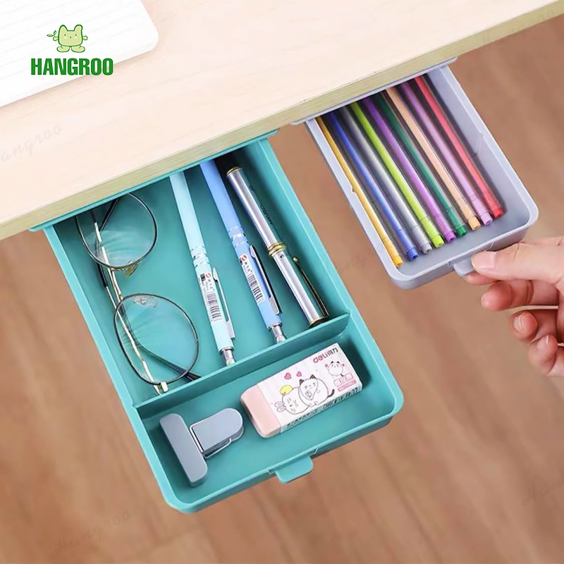 HANGROO H653 ลิ้นชักติดใต้โต๊ะ ลิ้นชักเก็บของ กล่องลิ้นชักอเนกประสงค์ ลิ้นชักเสริม เก๊ะติดใต้โต๊ะ