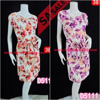 SaLe++ (อก38) D5111 Dressผ้าลินิน+ผ้าฝ้าย ลายดอก เอวผูกโบว์ สม๊อกหลัง  lovely-catty