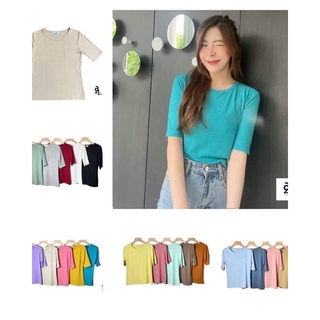 เสื้อยืด คอกลม แขนสอบสามส่วน เนื้อผ้าร่อง เนื้อนิ่ม เด้ง ใส่สบาย อก34-40ยาว23 งานป้ายa21