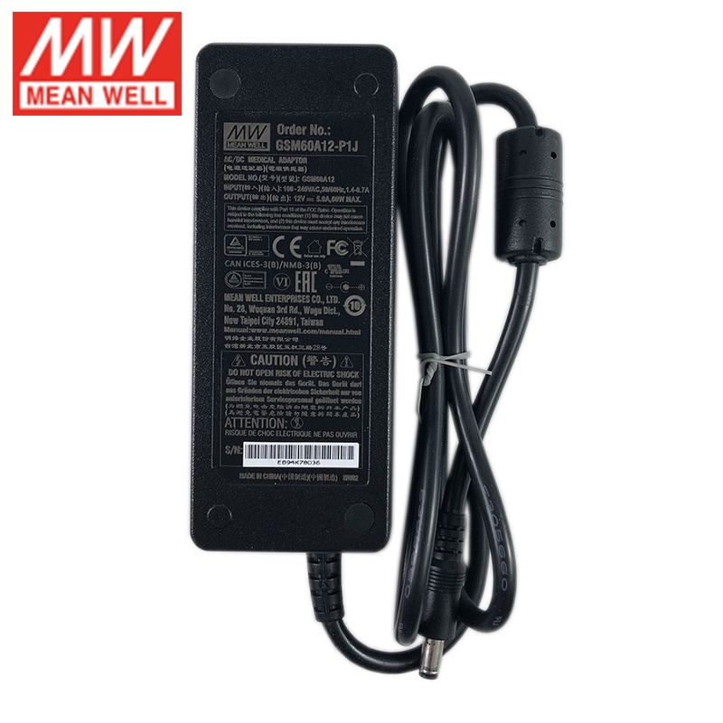 Meanwell GSM60A12-P1J อะแดปเตอร์พาวเวอร์ซัพพลาย 3 ขั้ว 60W 5A 12V VI 110V220V AC เป็น 12V DC MEAN WELL