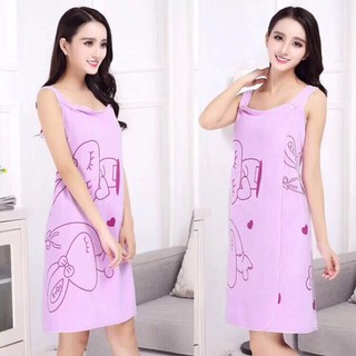 (สีม่วง)ผ้าขนหนูแบบสวม/ผ้าขนหนู/ผ้าคลุมอาบน้ำ เสื้อคลุมอาบน้ำแบบสวม ผ้าขนหนูลายกระต่าย