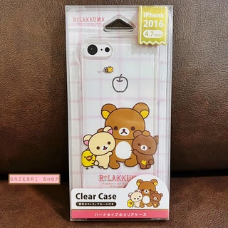 Case iPhone 7/8 จาก San-X Japan แบบแข็ง ลาย Rilakkuma &amp; Chairoikoguma ตารางสีชมพู