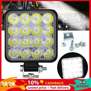 Jacansi ไฟหน้าทรงสี่เหลี่ยม LED 12 โวลต์ 24 โวลต์ 48W สำหรับรถยนต์ รถบรรทุก 4WD