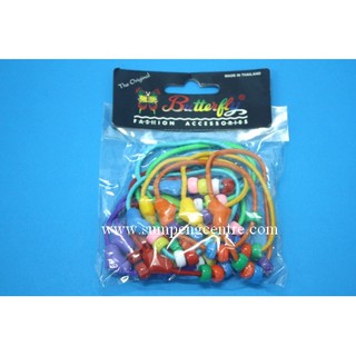 ยางรัดผมสี ลูกปัด (12 ชิ้น), Multi coloured hair rubber band with beads (12 pieces)