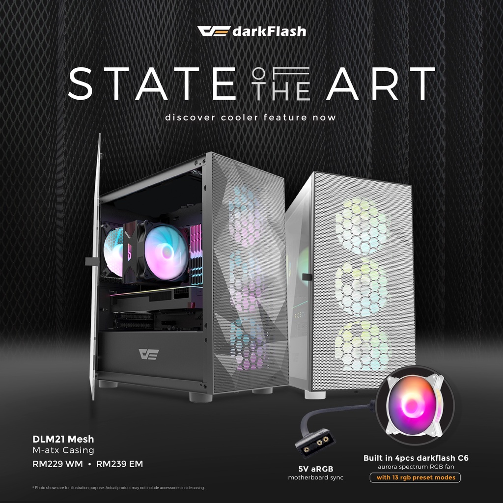 Aigo darkFlash DLM21 Mesh MATX Gaming Case รวมแฟน ARGB 4 ตัว