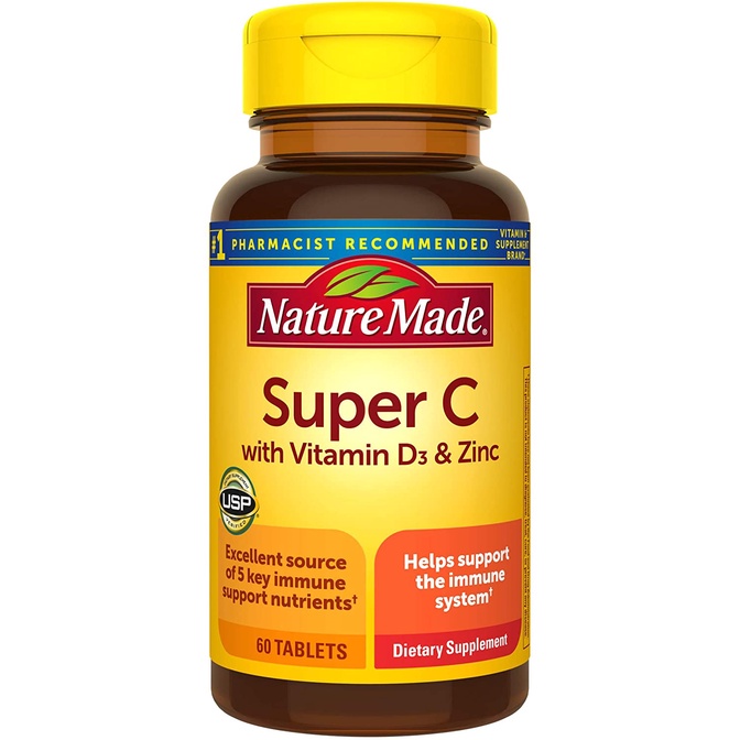 [ของแท้ 100%] NATURE MADE SUPER C WITH VITAMIN D3 & ZINC 60 TABLETS