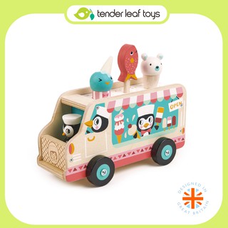 Tender Leaf Toys ของเล่นไม้ รถของเล่น รถตู้เพนกวินขายไอติม Penguins Gelato Van