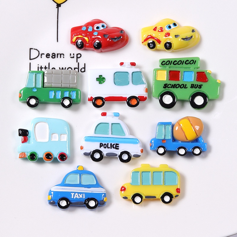 สติกเกอร์เรซิ่น ลายการ์ตูนรถบัส รถบรรทุก รถตํารวจ แฮนด์เมด diy อุปกรณ์เสริม สําหรับตกแต่งตู้เย็น