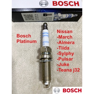 หัวเทียน Bosch Platinum สำหรับ Nissan March Almera Tiida Shlphy Pulsar Teana Juke ราคาต่อหัว 220฿