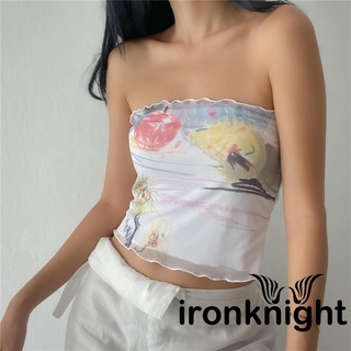 Ironknight- เสื้อกล้ามแขนกุด เปิดหลัง เข้ารูป พิมพ์ลายดอกไม้ สําหรับผู้หญิง