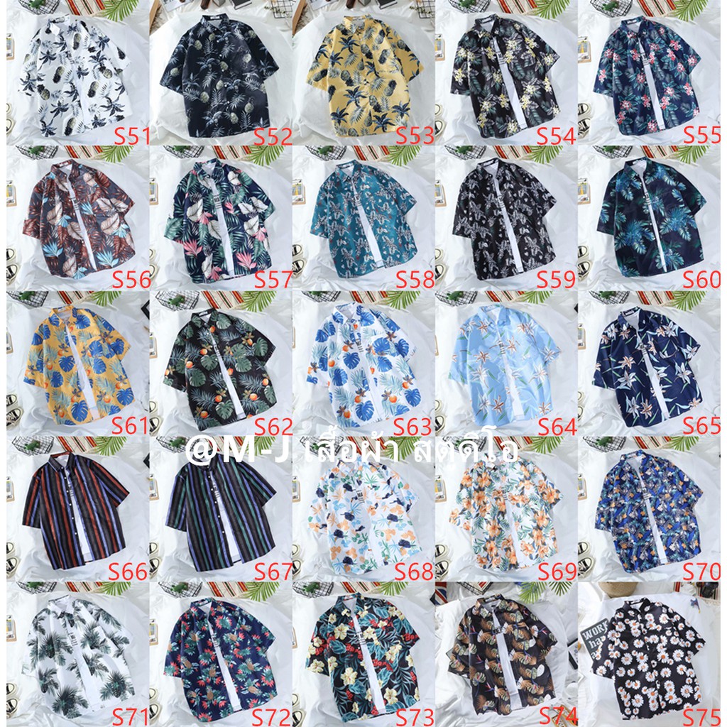 (S91-S100) เสื้อเชิ้ตฮาวาย แขนสั้น พิมพ์ลายดอกไม้ ขนาด - รูปที่ 3