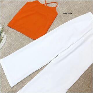 Set 2 ชิ้น สายเดี่ยวไหขว้หลังผ้าชีฟอง + กางเกง