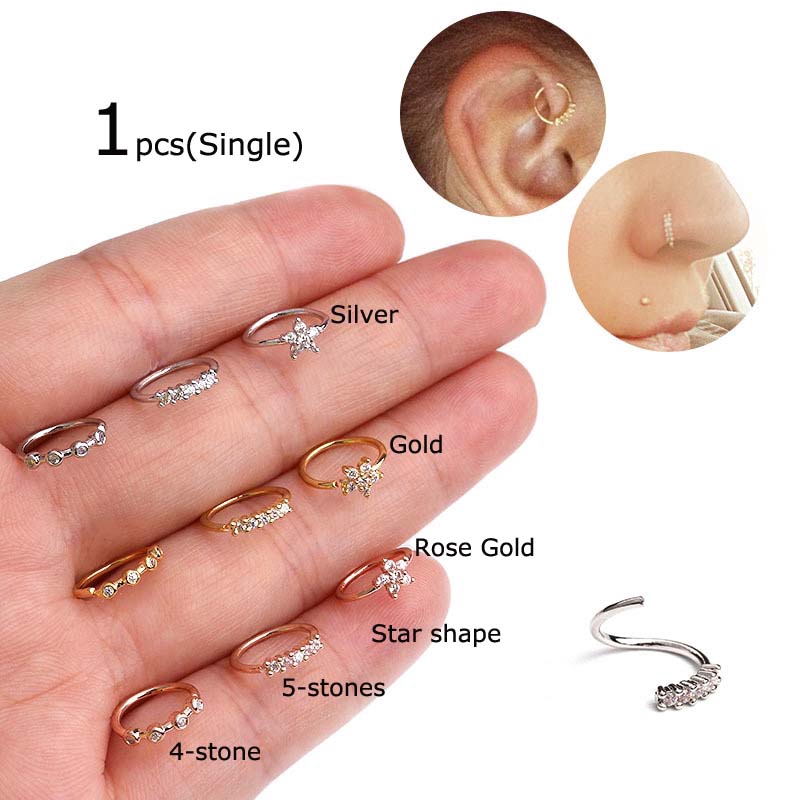 1piece Nose Hoop Ring Cartilage Earrings Tragus Helix Piercing 8mm